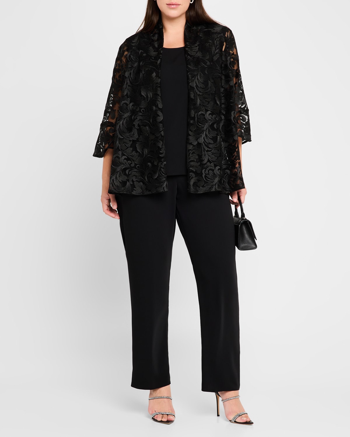 Plus Size Embroidered Sheer Lace Soft Jacket