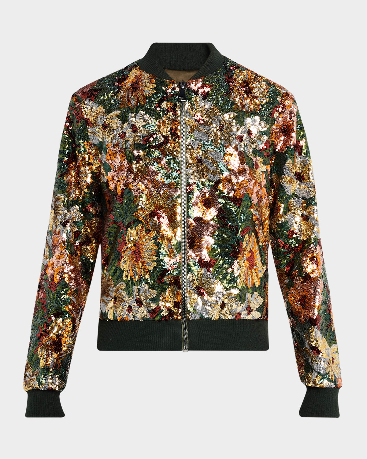 Floral Sequined Bomber Jacket