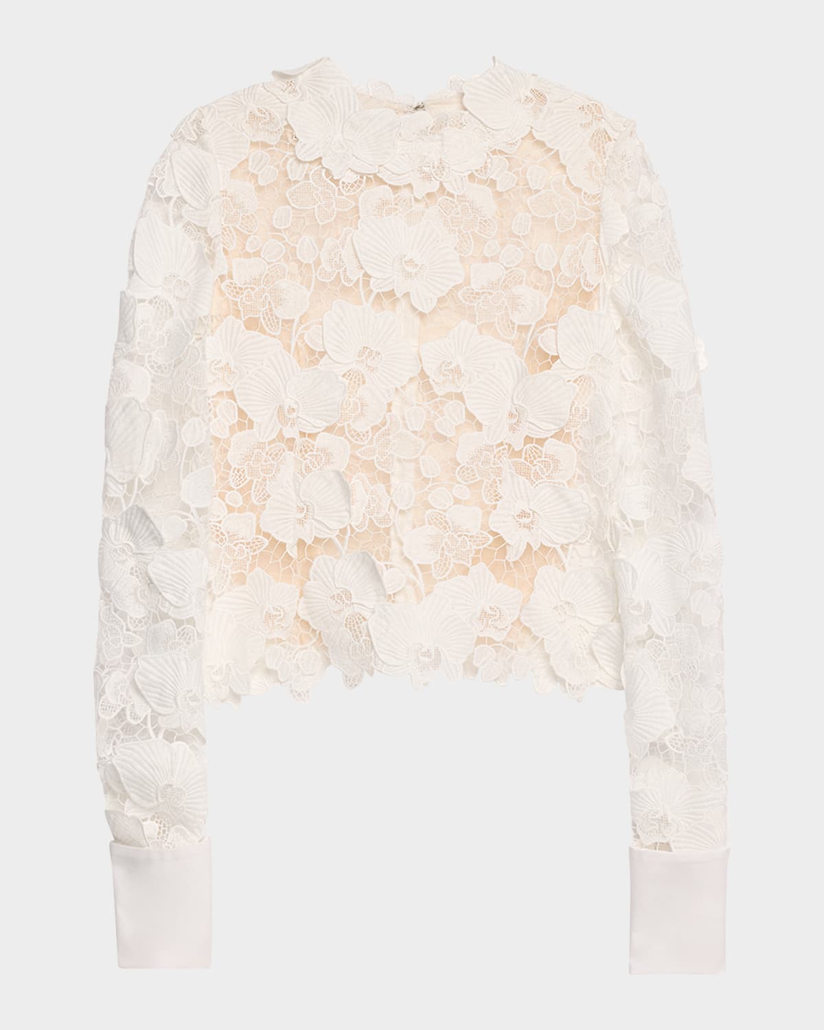 OSCAR DE LA RENTA GUIPURE LACE LONG SLEEVE BLOUSE 