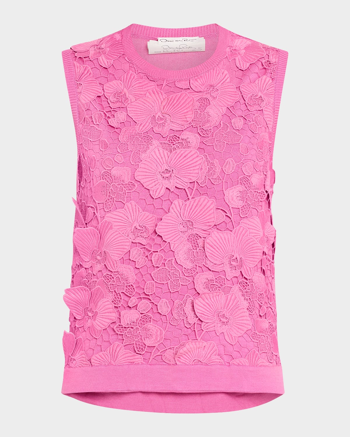 Shop Oscar De La Renta Orchid Guipure Inset Tank In Rosehip