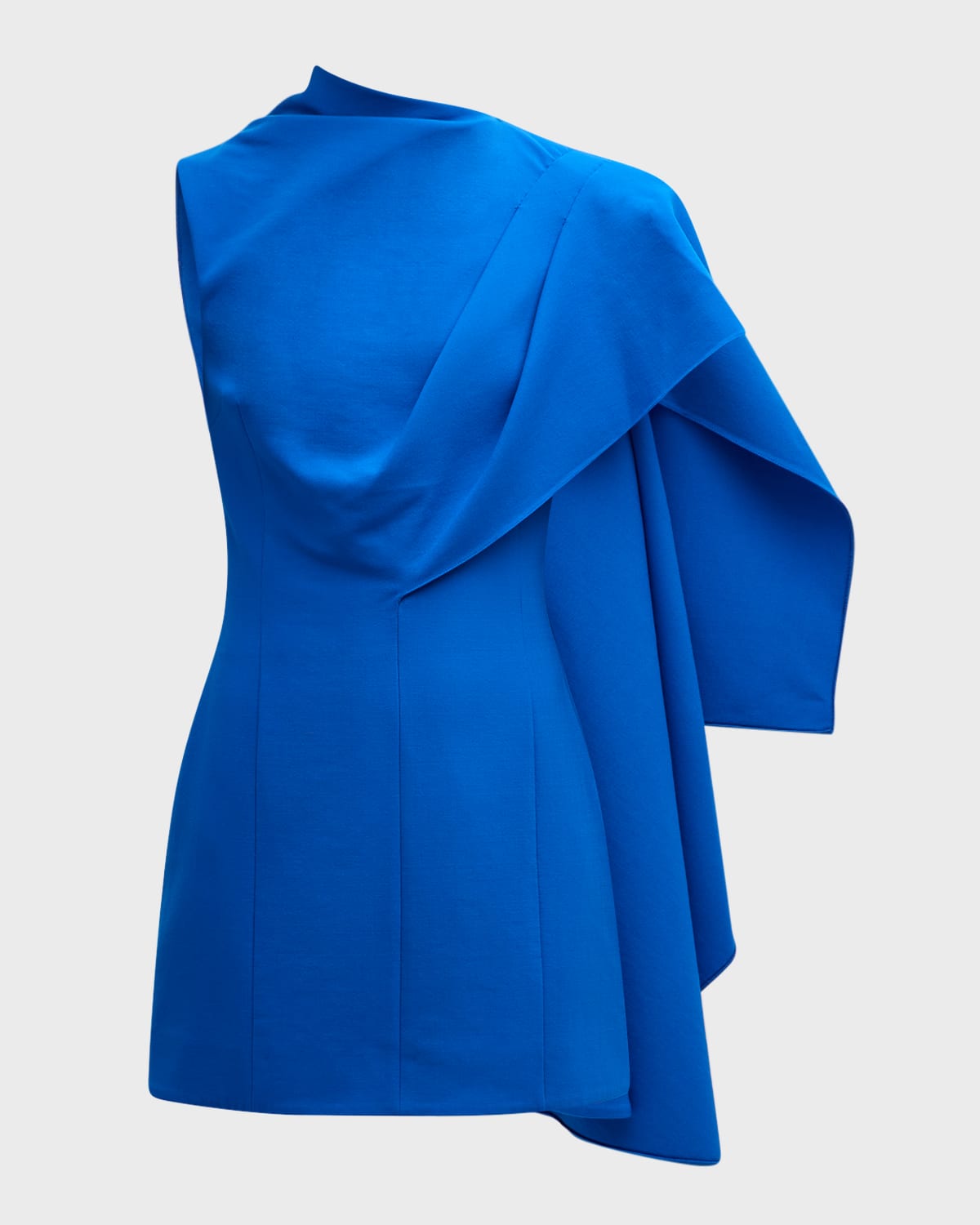 Shop Oscar De La Renta One Shoulder Cape Detail Stretch Wool Mini Dress In Lapis
