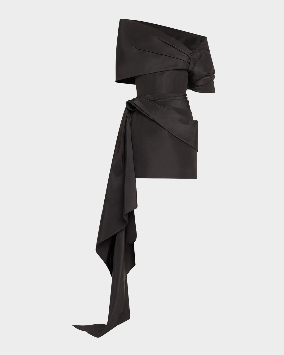 Oscar De La Renta Draped Mini Cocktail Dress With Draped Stole In Black
