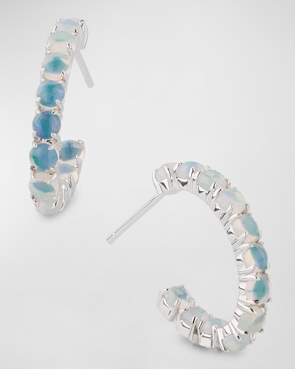 18K Gold Round Opal Earrings, 3mm
