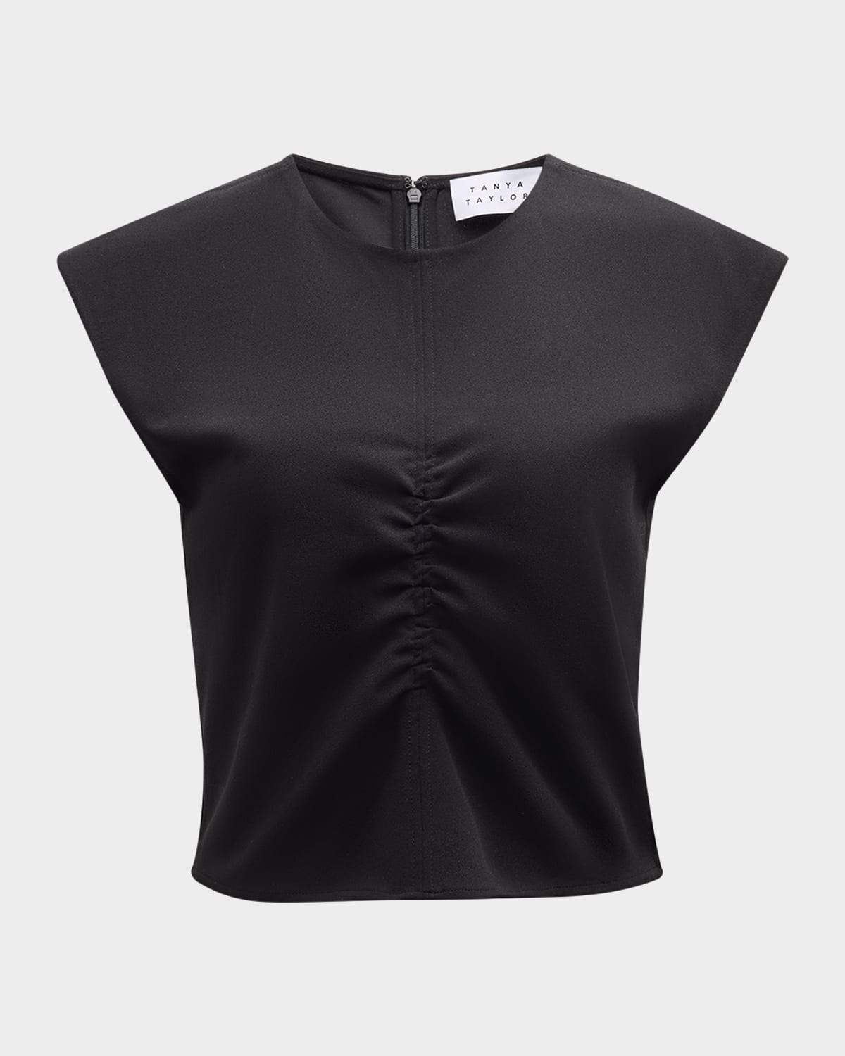 Tanya Taylor Betty Ruched Cap-sleeve Top In Black