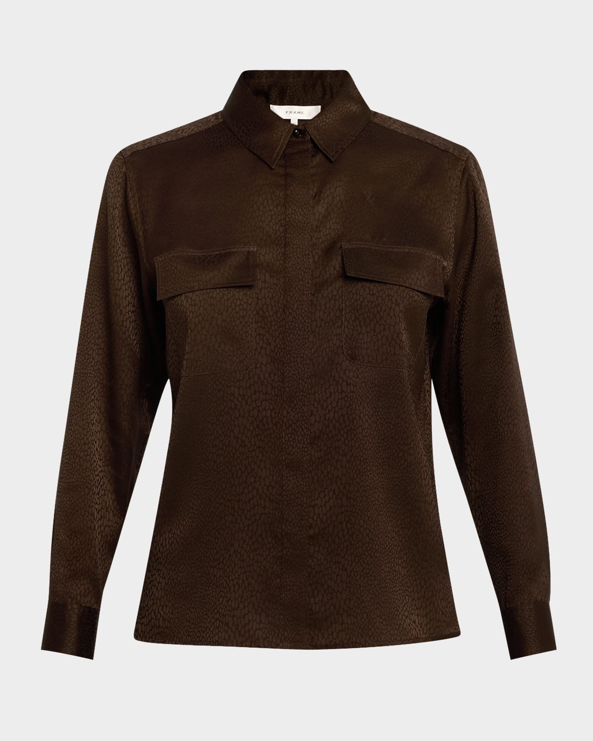 Frame Double Pocket Satin Shirt In Espresso