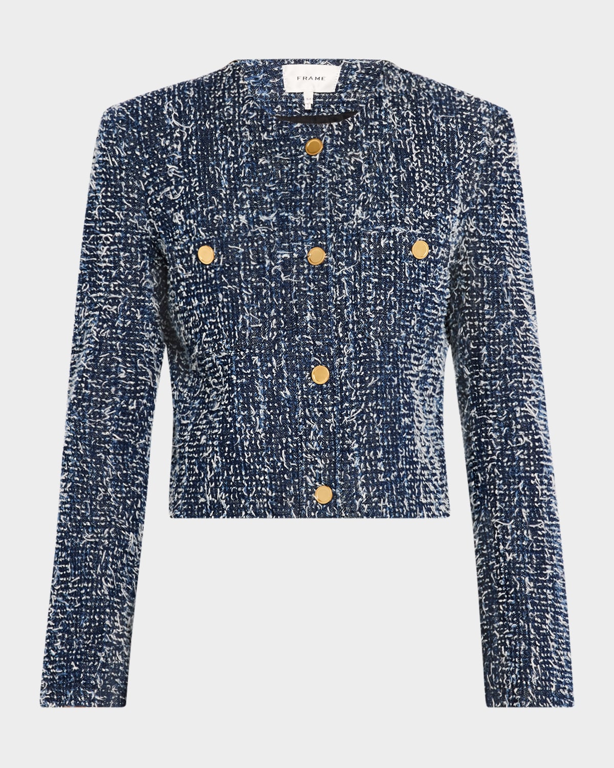 Frame Womens Indigo Boxy-fit Round-neck Cotton-tweed Jacket Xl In Blue