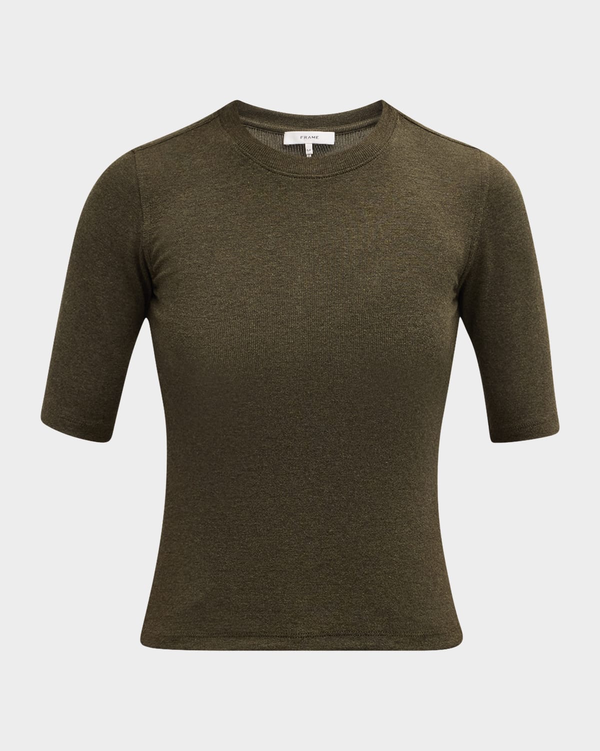 Frame Ribbed Knit Crewneck Tee In Rich Military Heather