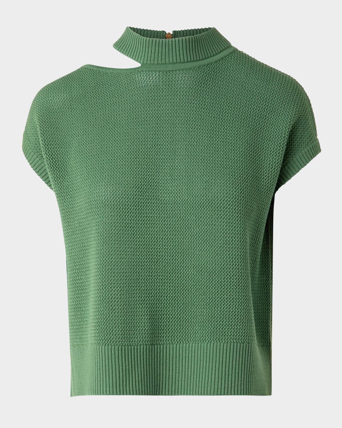AKRIS PUNTO SLASH CUTOUT SHORT-SLEEVE COOL WOOL MESH KNIT SWEATER 