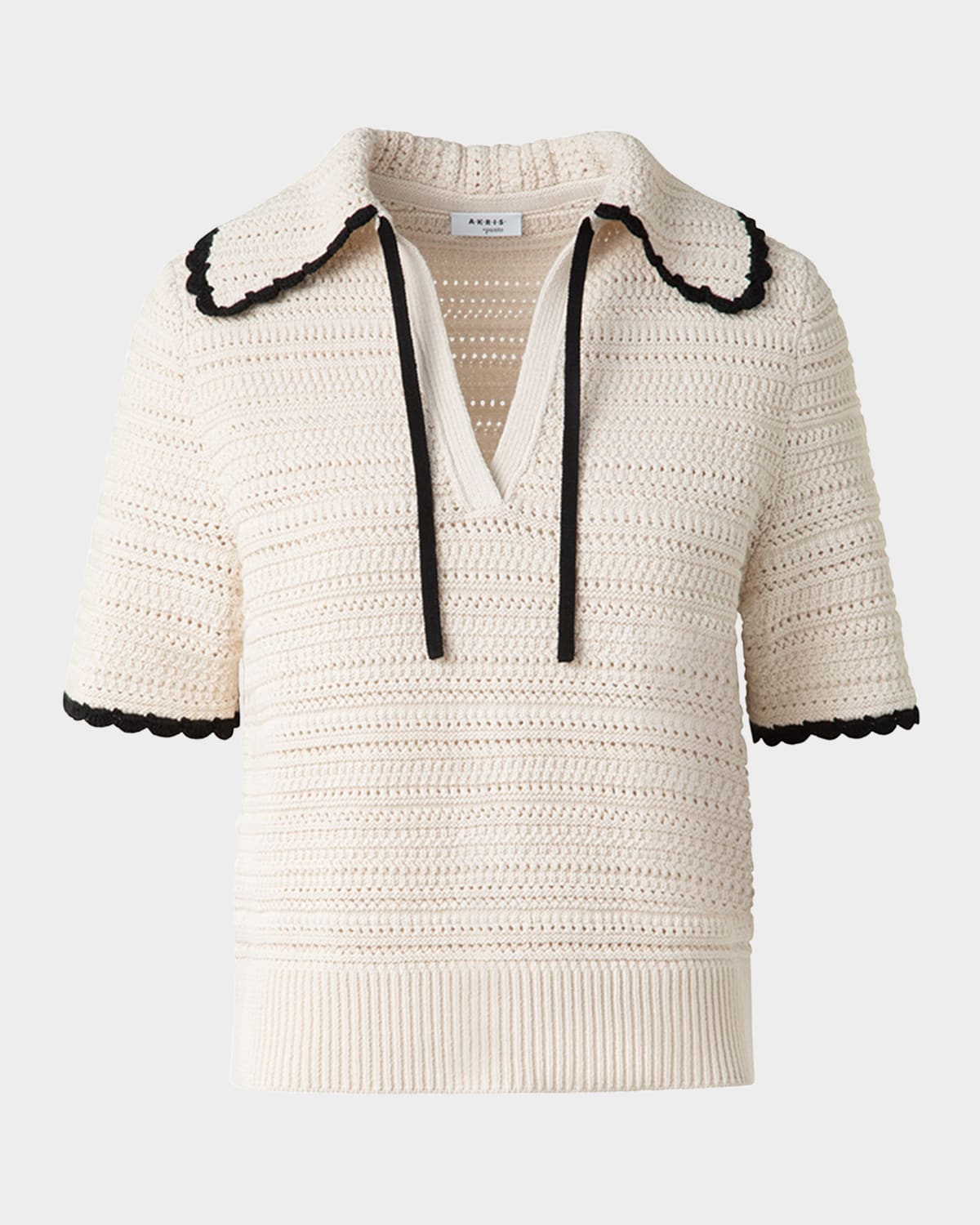 Boxy Knit Cotton Crochet Polo Top
