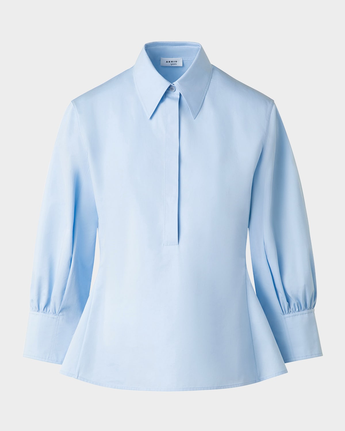 AKRIS PUNTO BALLOON-SLEEVE BUTTON-FRONT HEAVY COTTON POPLIN BLOUSE 
