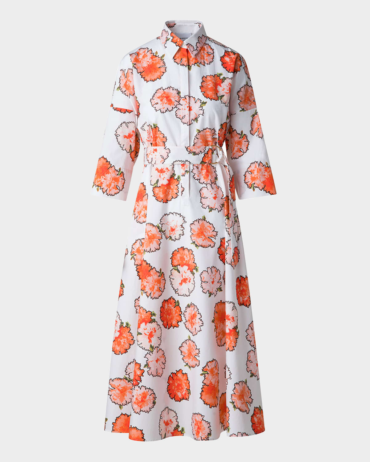 Carnation Print Belted Midi Dress
