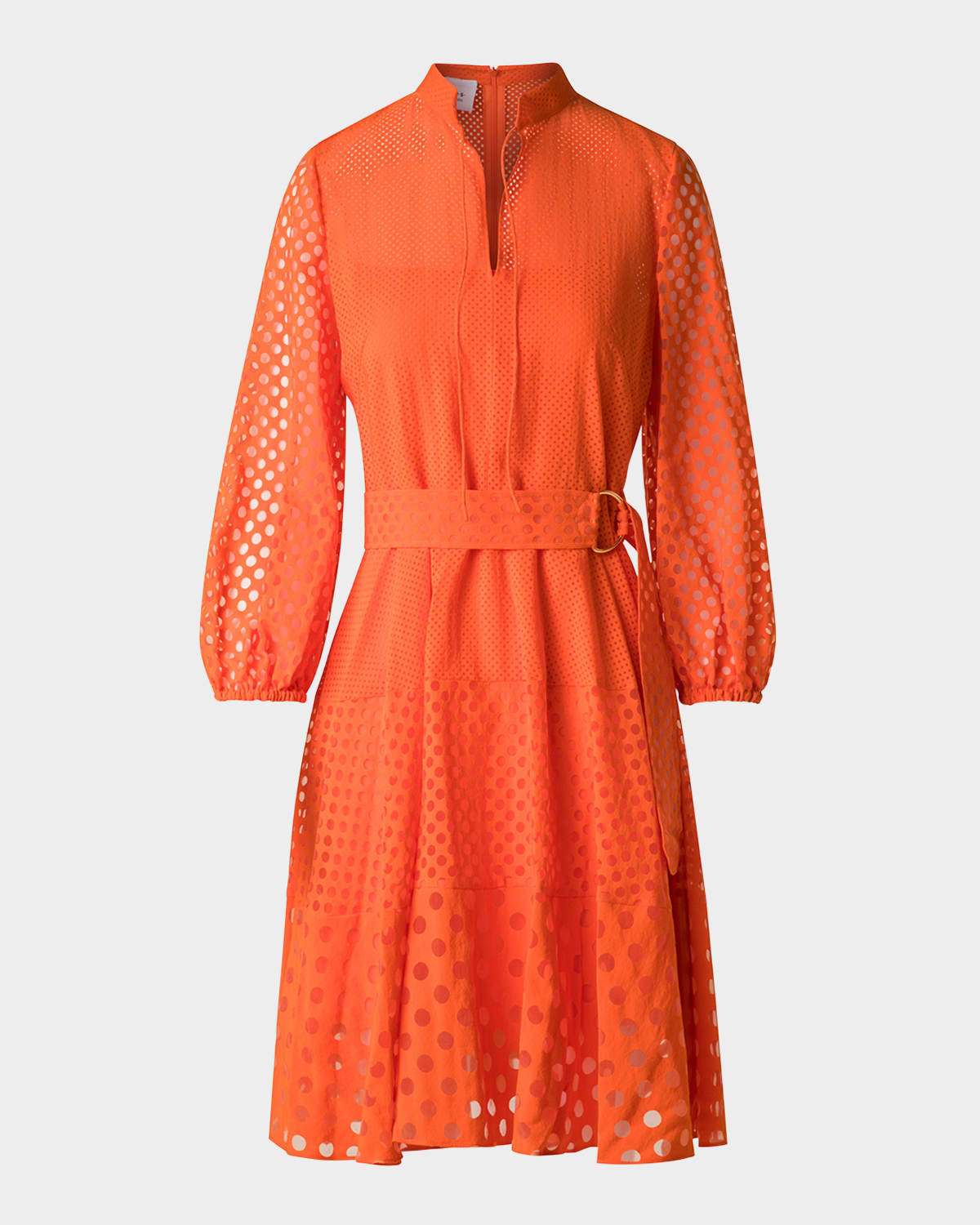 Akris Punto Polka Dot Organzino Belted Shirt Dress In Orange