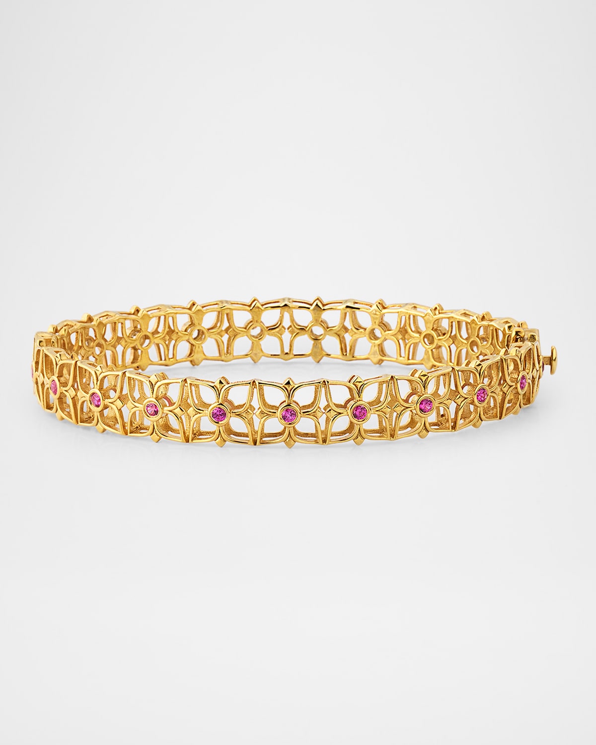 18K Yellow Gold Signature White Diamond and Ruby Bangle Bracelet