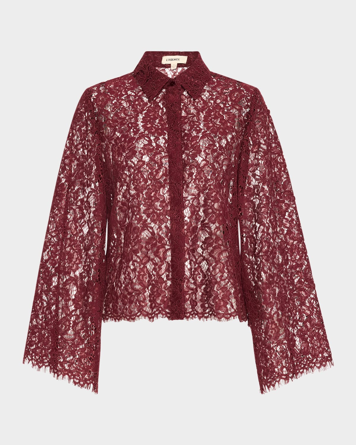 L Agence Carter Lace Blouse In Dark Wine