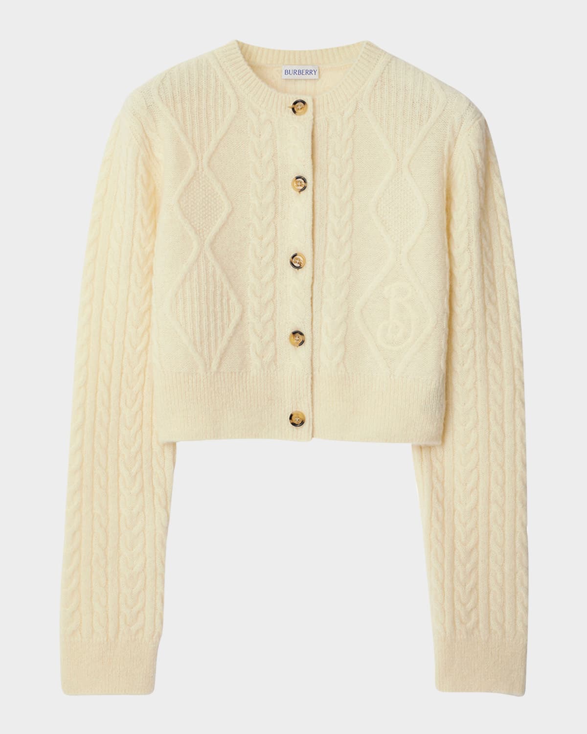 Burberry Cable Alpaca Cropped Cardigan Sweater In Snow