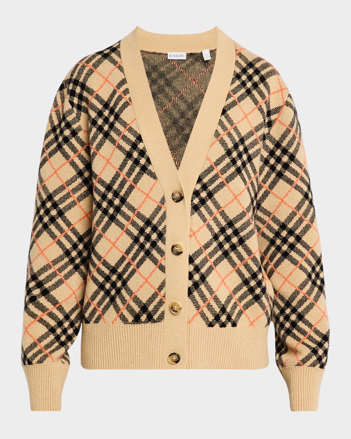 Burberry Check Jacquard Cashmere Cardigan In Sand Ip Check