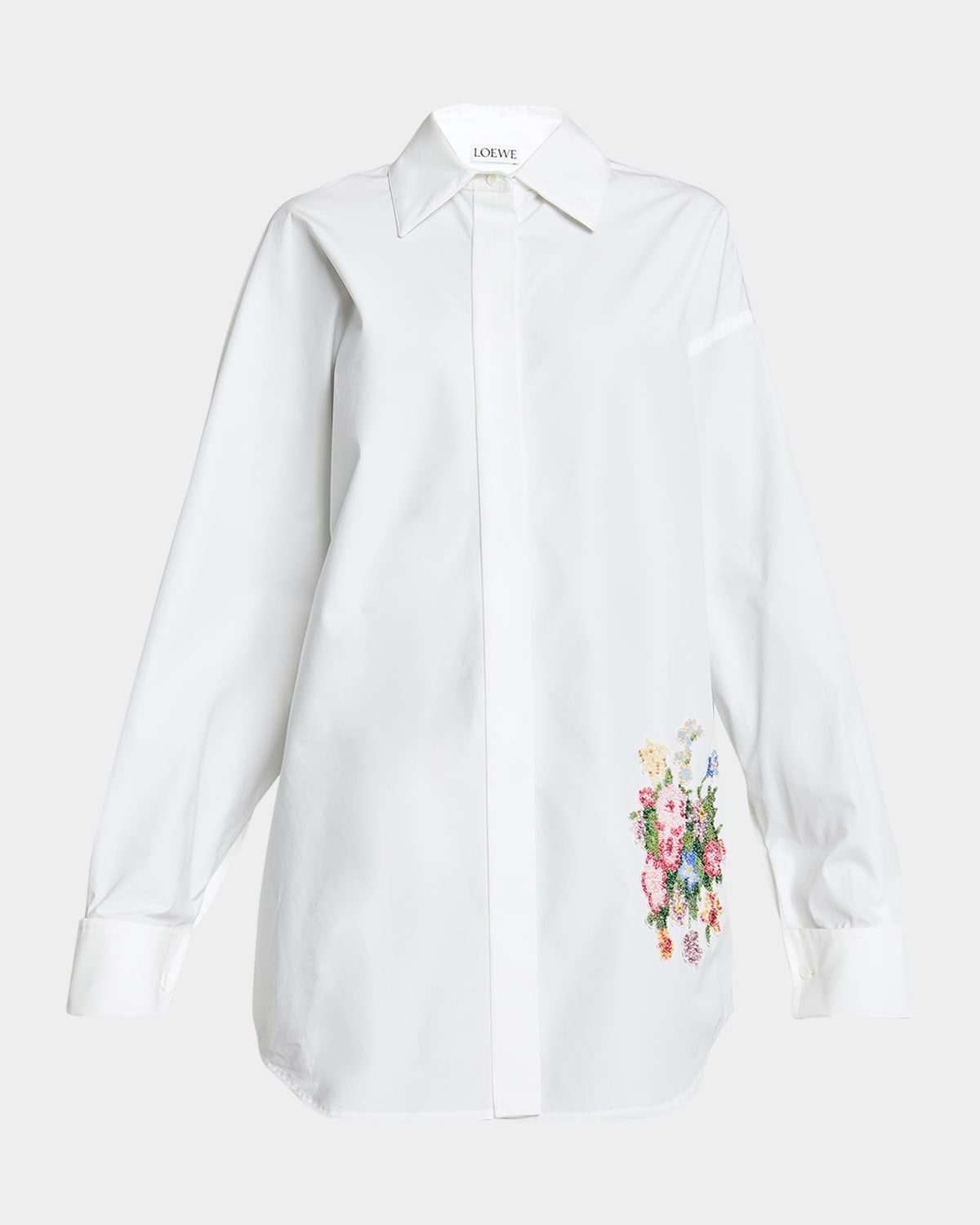 Loewe Floral Embroidered Button-down Shirt In White