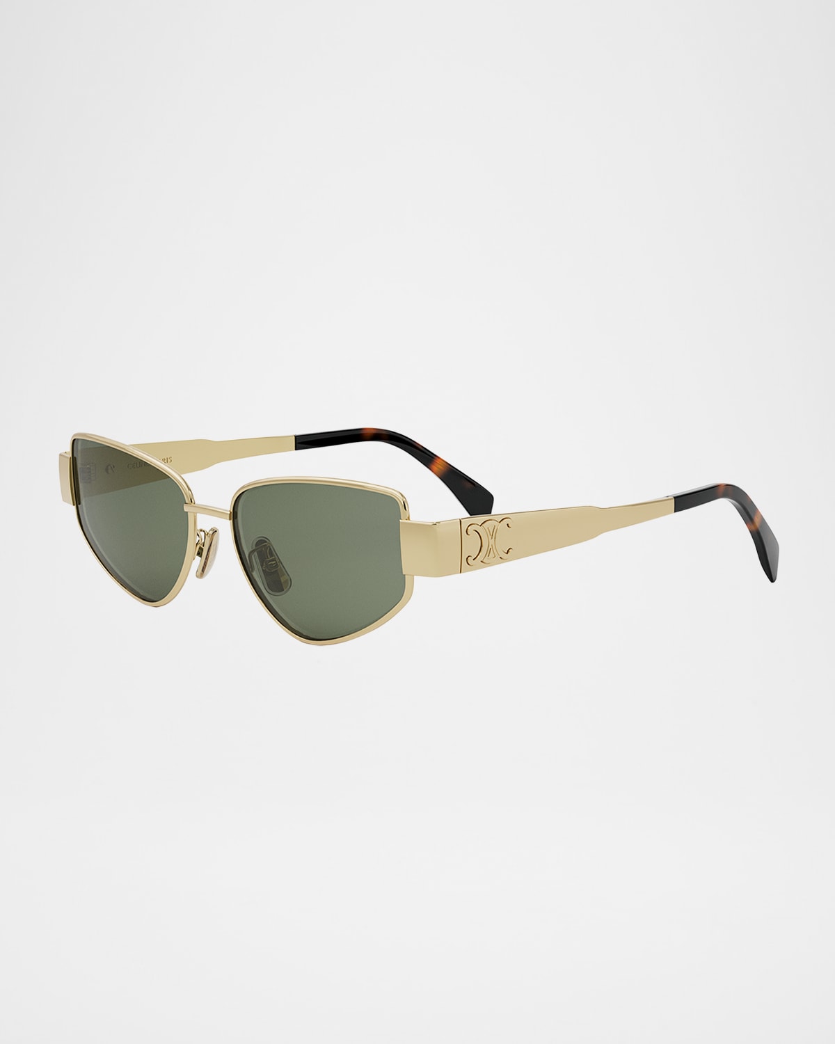 Celine Triomphe 55mm Cat Eye Sunglasses In Shiny Endura Gold Green