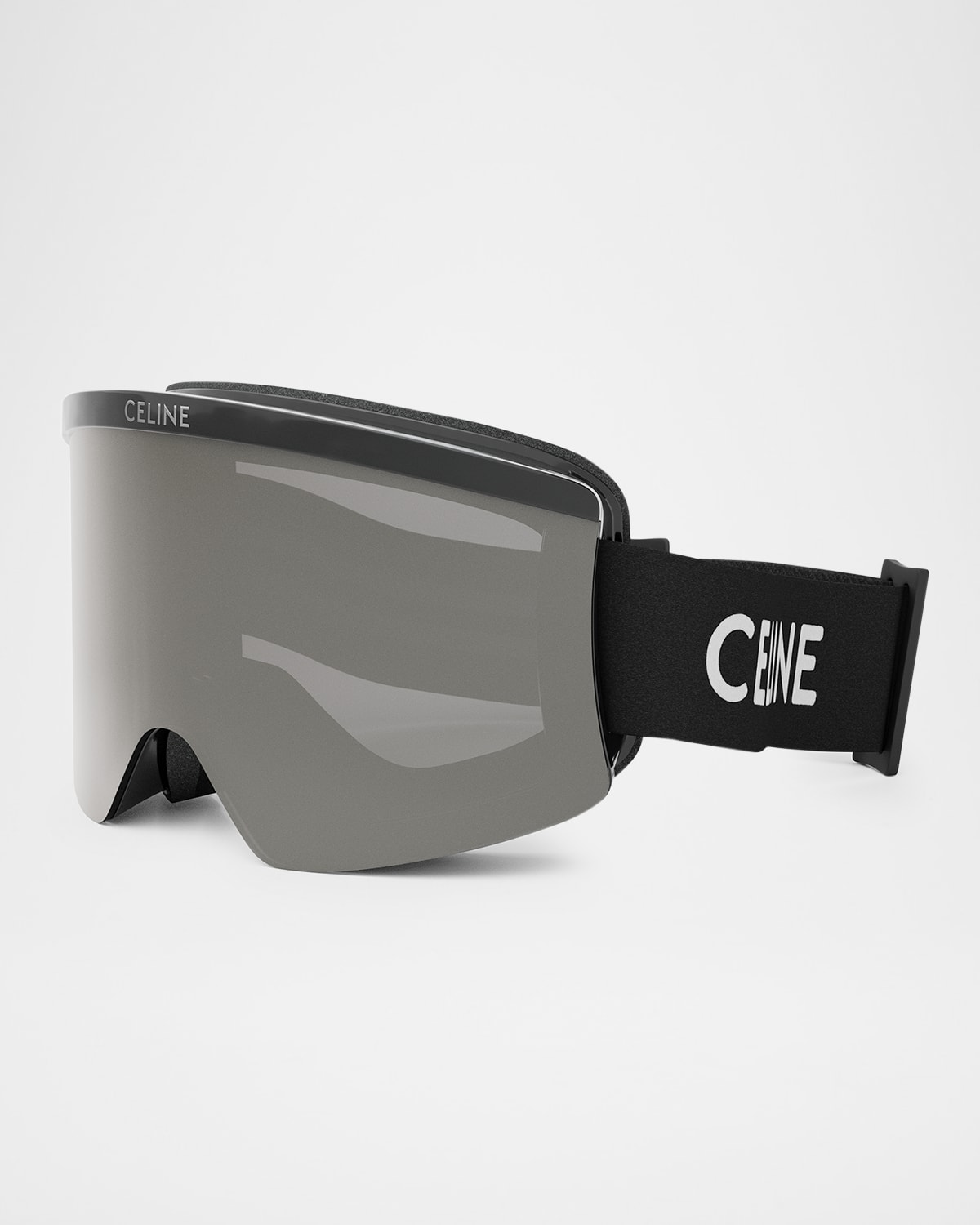 Celine Monochrome Logo-print Ski Goggles In Shiny Black Smoke Mirror