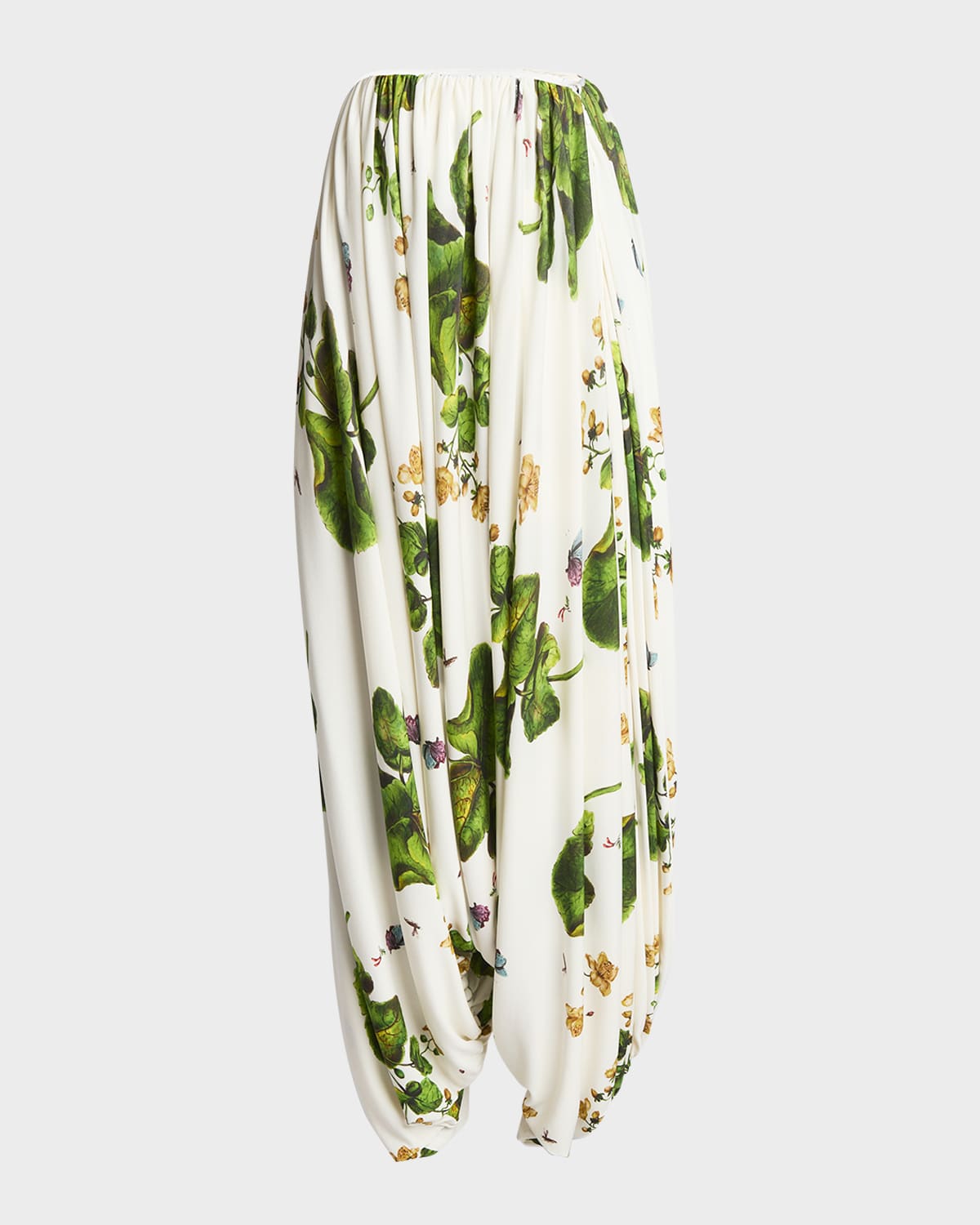 Loewe Leaf-print Draped Wide-leg Trousers In White Mult