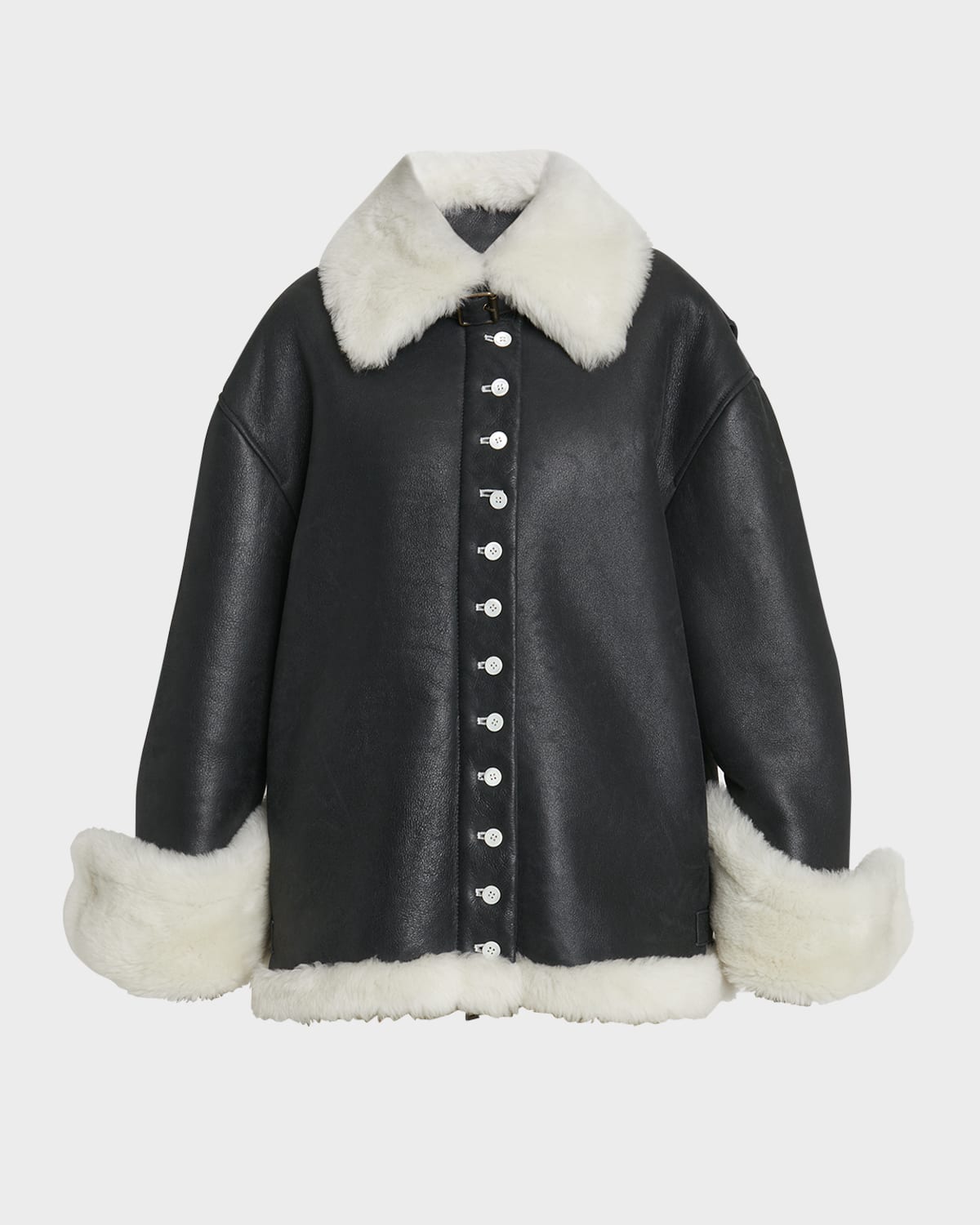 Loewe Leather Button-front Jacket With Shearling Lining In White Blac