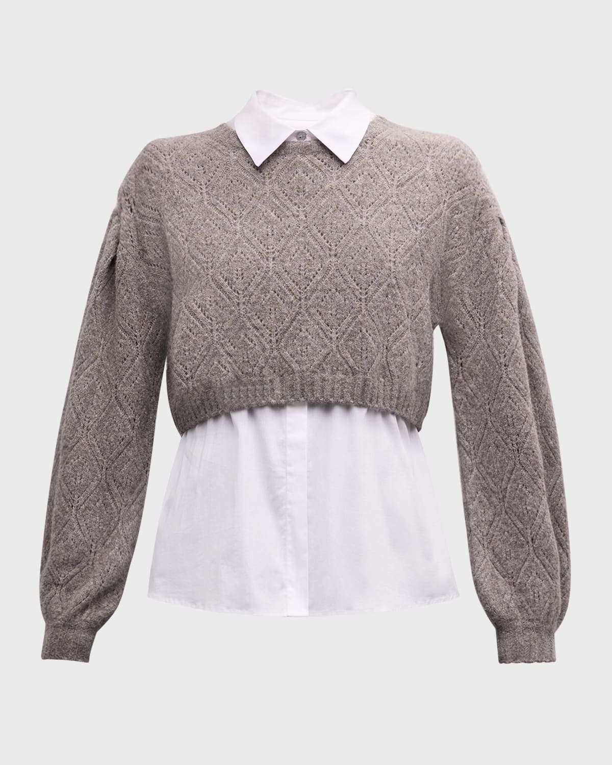 Cinq À Sept Landry Combo Knit Pullover Top In Heather Grey/wh