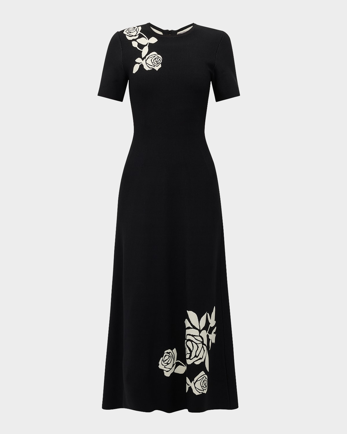 Rose Jacquard Short-Sleeve Midi Dress