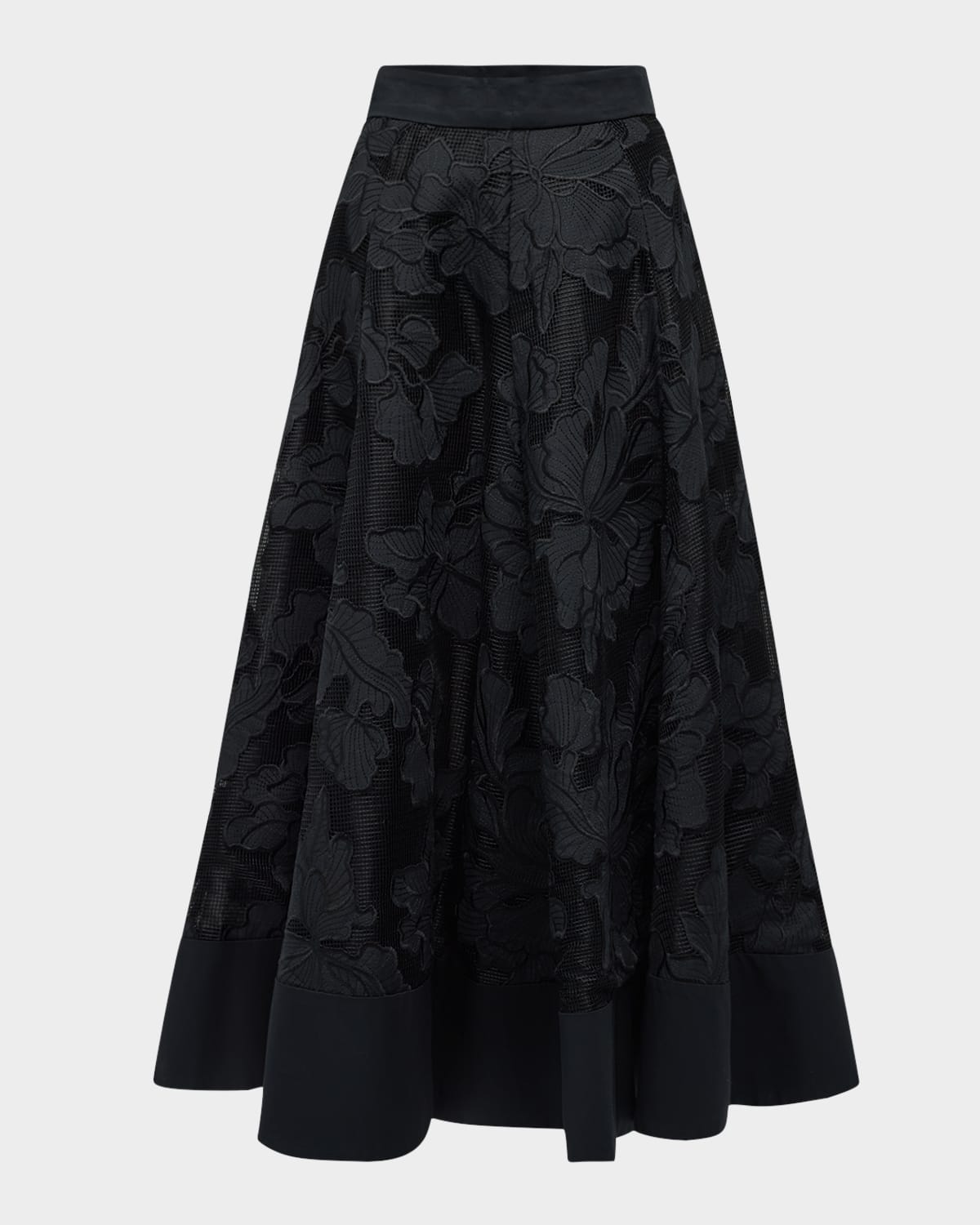 Floral Embroidered Midi Full Skirt