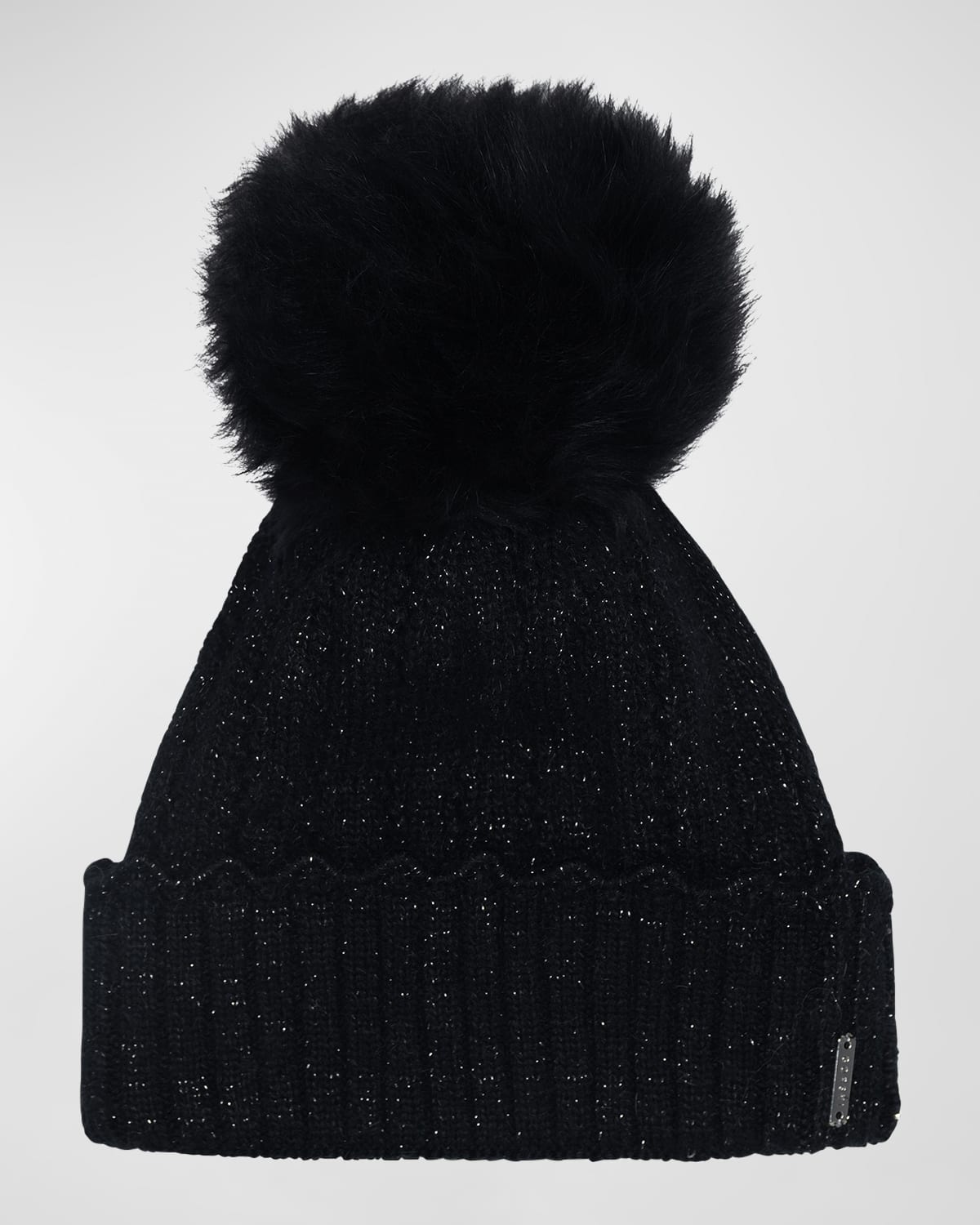 Knit Beanie with Lamb Fur Pom