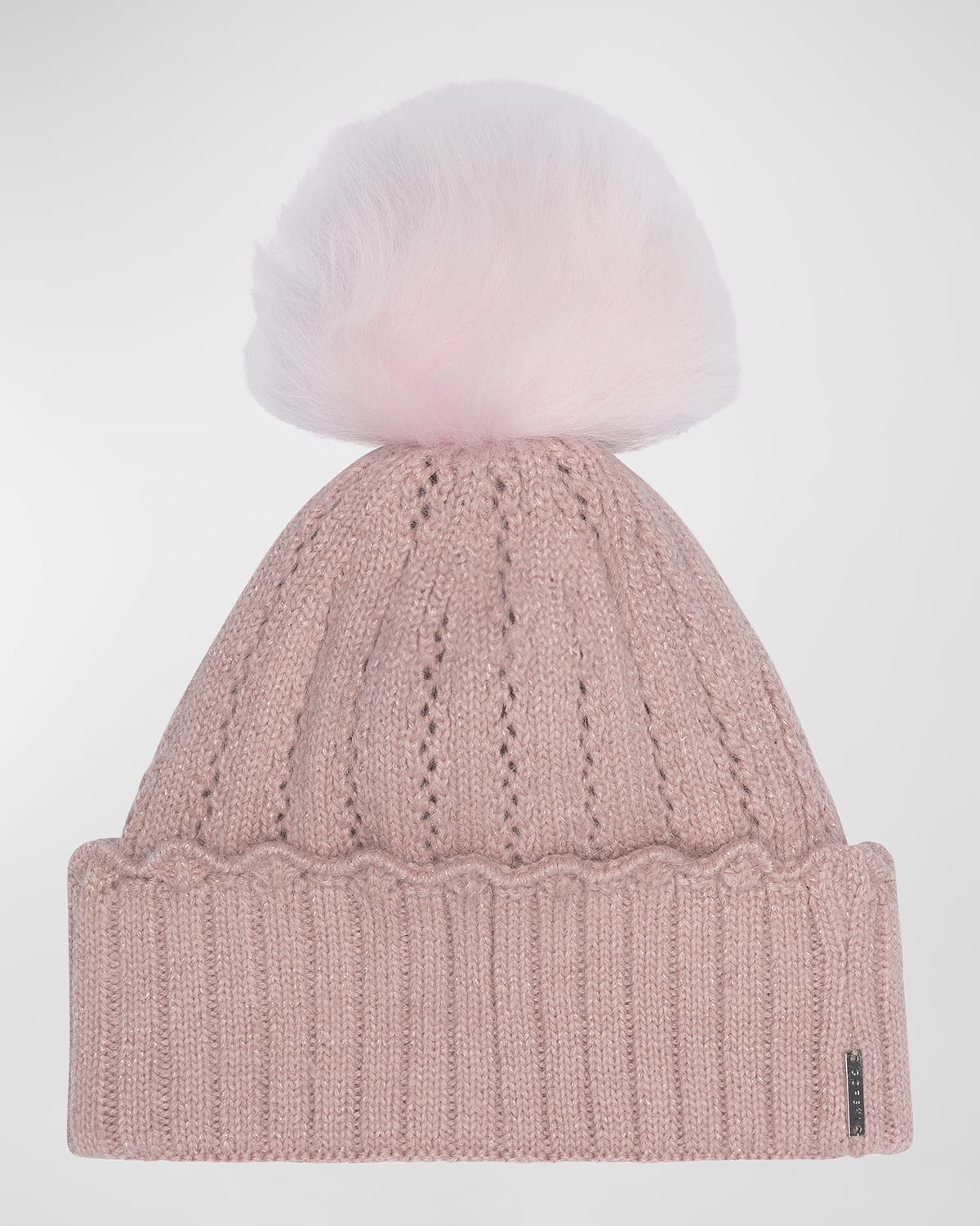 Knit Beanie with Lamb Fur Pom