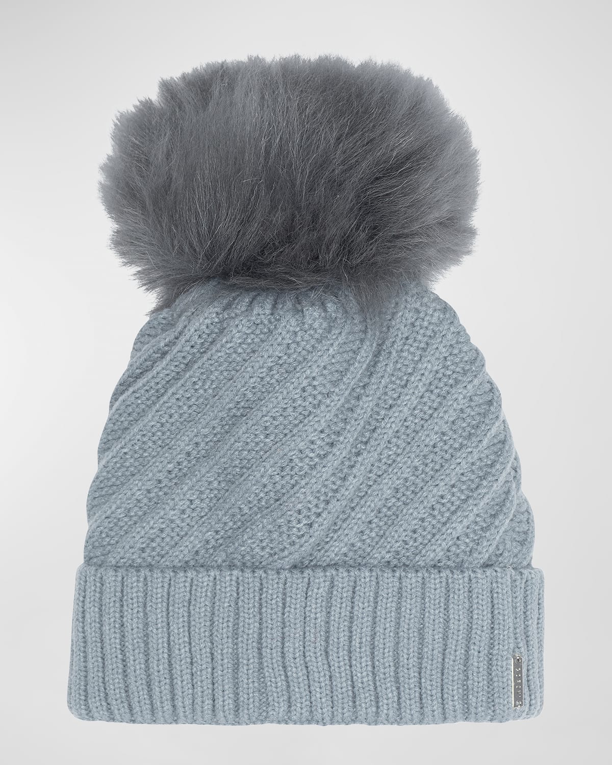 Knit Beanie with Lamb Shearling Pom