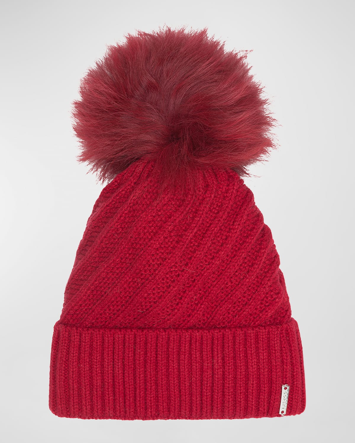 Knit Beanie with Lamb Shearling Pom