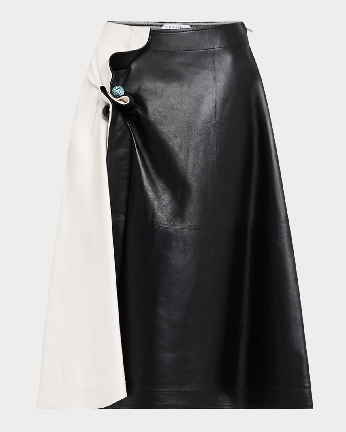 Bottega Veneta Colorblock Leather Gathered Midi Skirt In Beigeblac