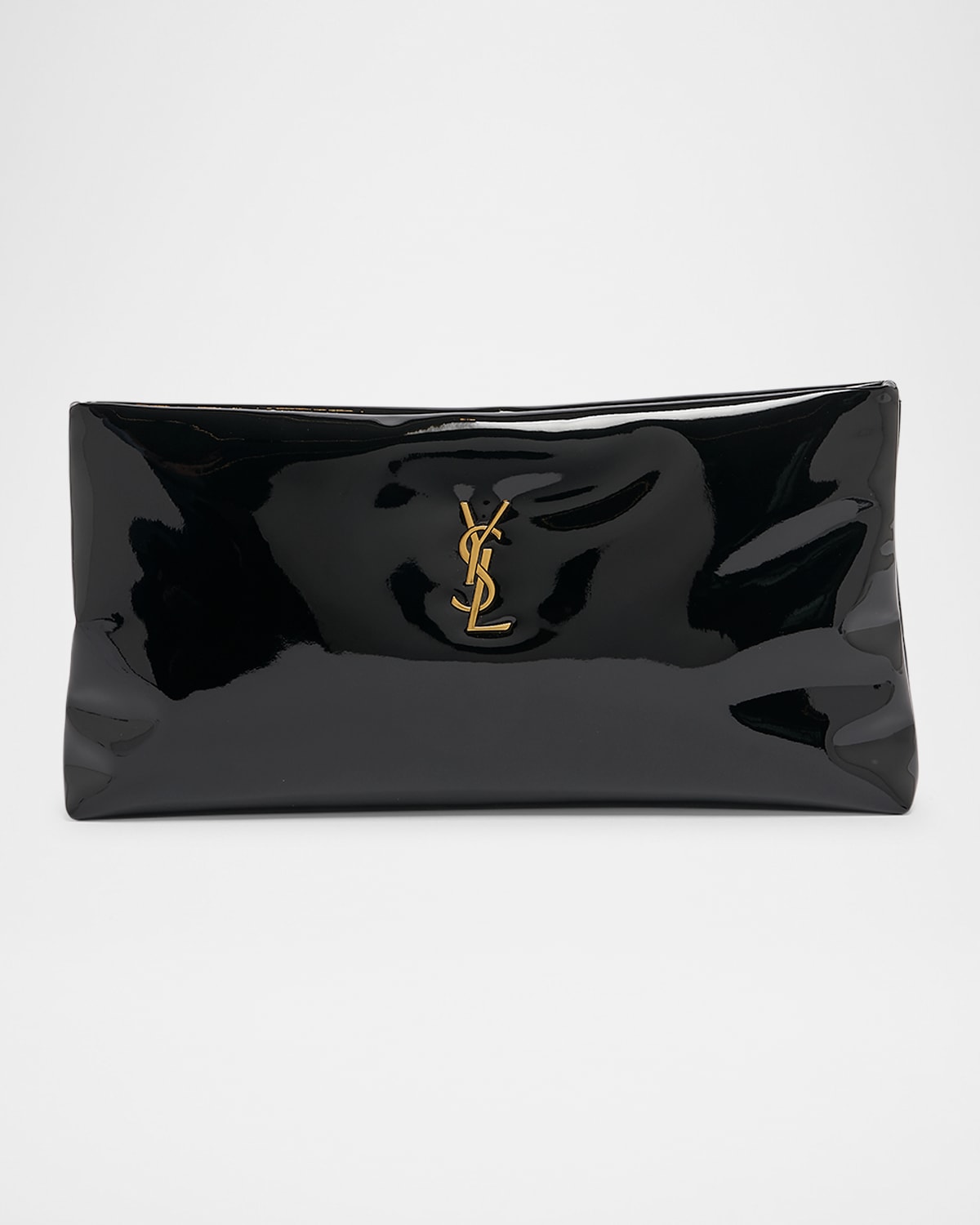 Saint Laurent Calypso Ysl Long Clutch Bag In Patent Polyurethane In Black