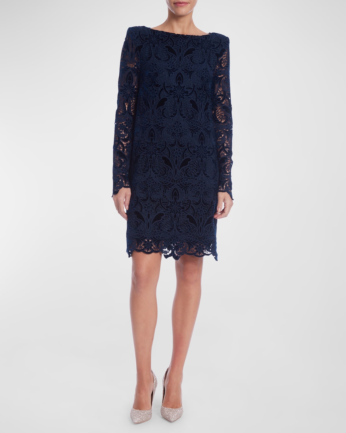 Bateau-Neck Floral Velvet Lace Dress