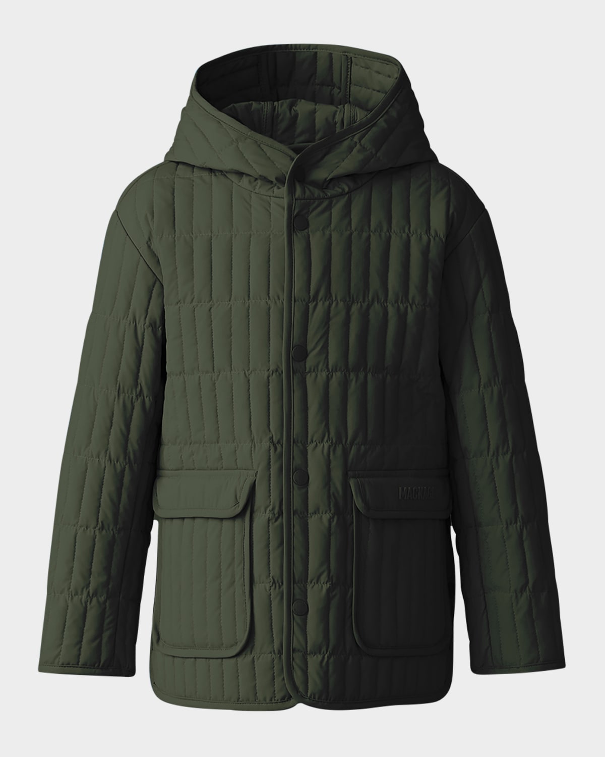 Mackage Kid's Spencer Light Down Vertically Quilted Jacket In Light Military