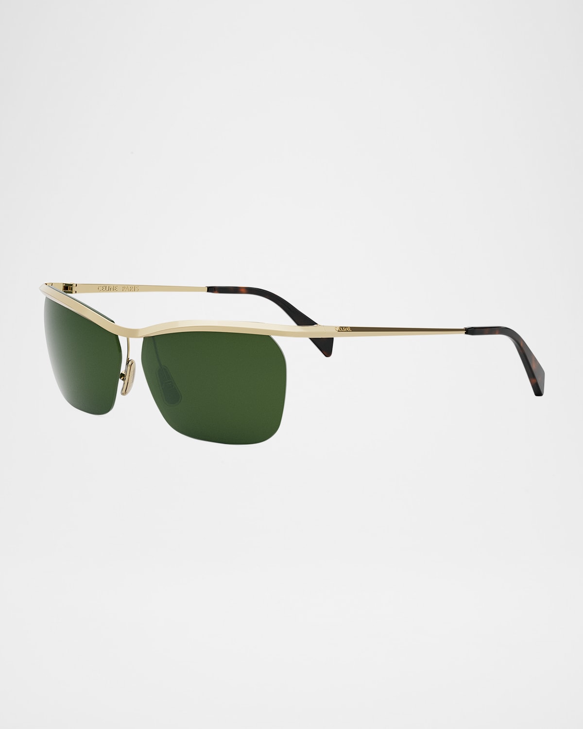 Celine Men's Metal Shield Sunglasses In Shiny Endura Gold Green