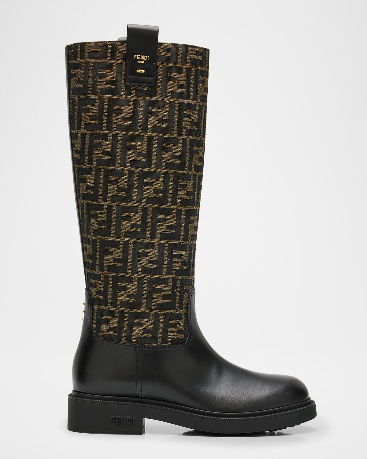 Shop Fendi Filo Ff Canvas & Leather Knee-high Boots In Nero Tabacco Nero