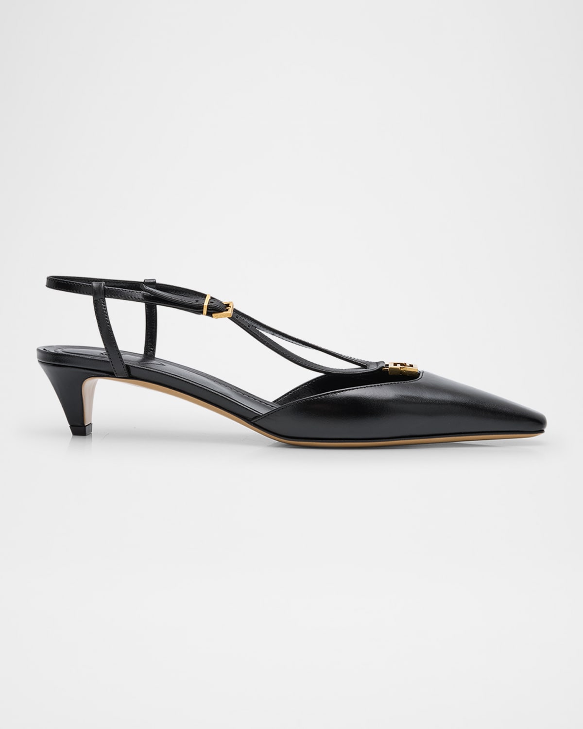 Fendi 'fold' Slingback Leather Kitten Heel In Nero