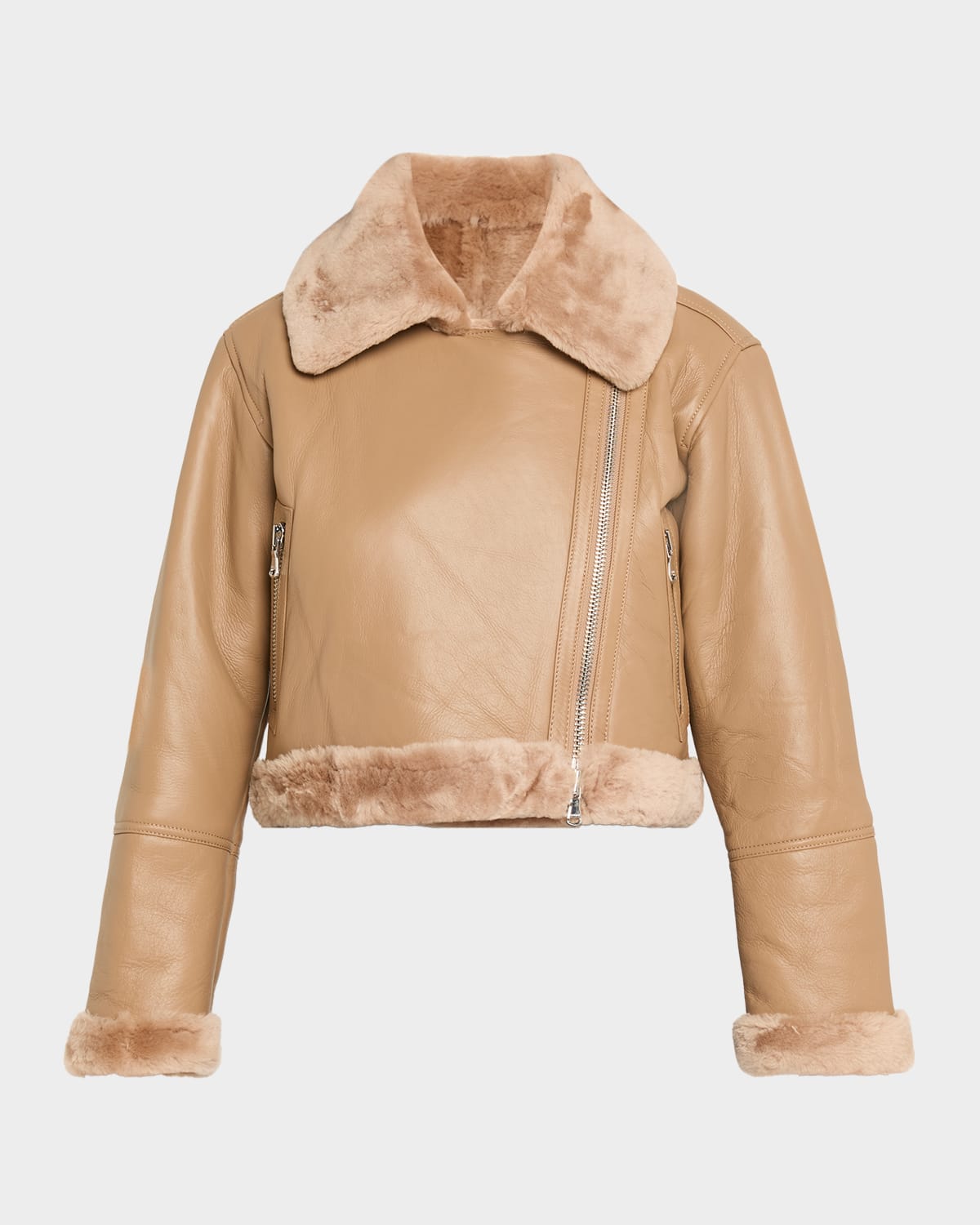 L'agence Pike Cropped Lambskin Leather Jacket With Shearling Trim In Multi