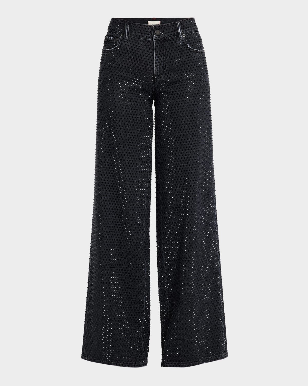 Alice And Olivia Trish Low-rise Embellished Baggy Jeans In Maya Charcoal Black/