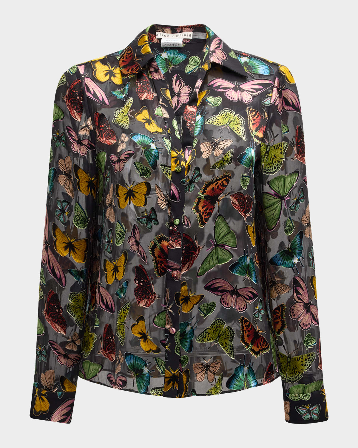 Alice And Olivia Eloise Button Down Blouse In Boundless Butterfly Black