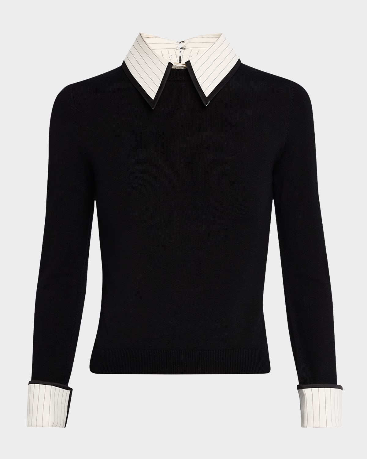 ALICE AND OLIVIA PORLA PINSTRIPE COLLARED SWEATER 