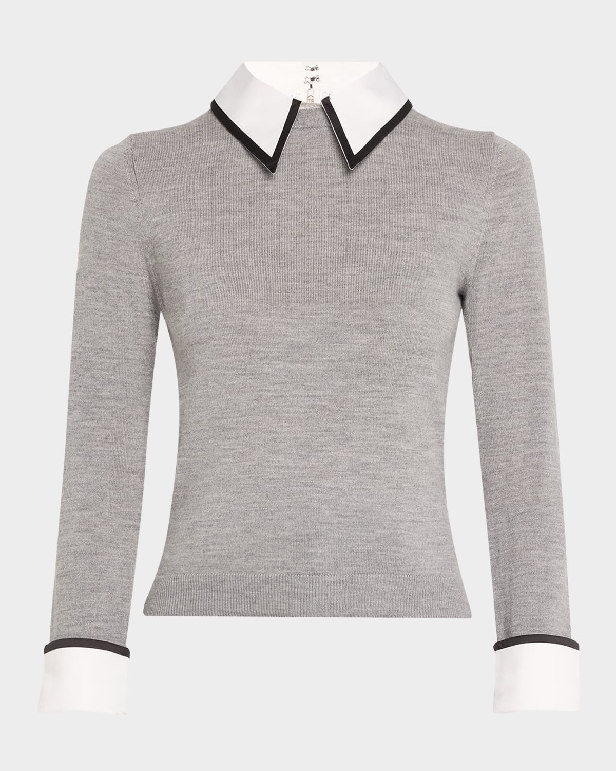 Alice And Olivia Porla Collared Sweater In Medium Heather Grey