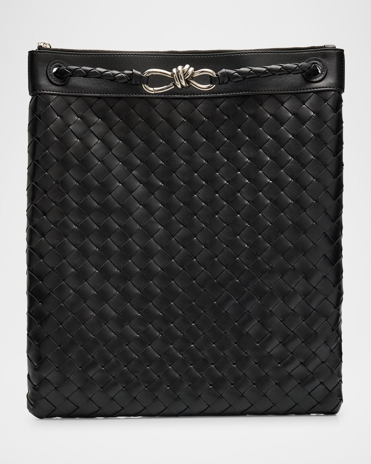 BOTTEGA VENETA MEN'S ANDIAMO INTRECCIATO LEATHER FLAT MESSENGER BAG