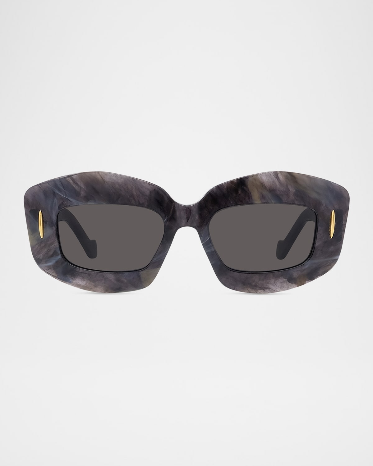 Loewe Men's Anagram Acetate And Nylon Rectangle Sunglasses In Black Horn Smoke