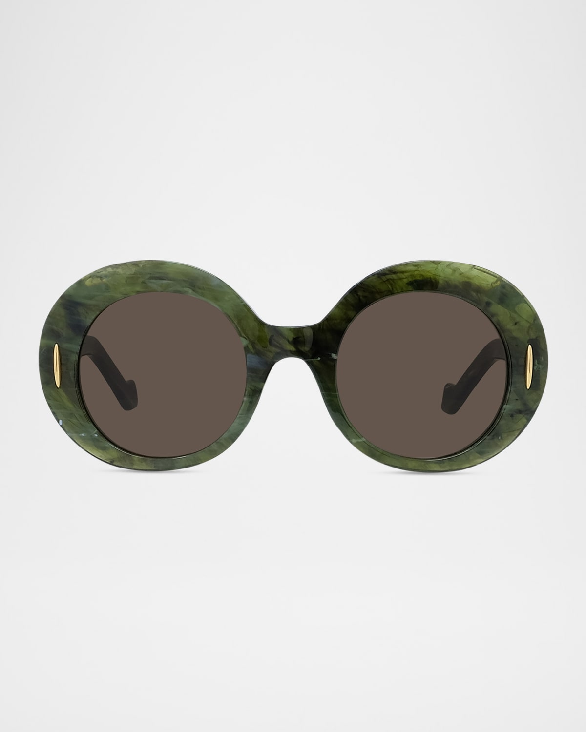 Loewe Men's Anagram Acetate And Nylon Round Sunglasses In Shiny Dark Green Brown