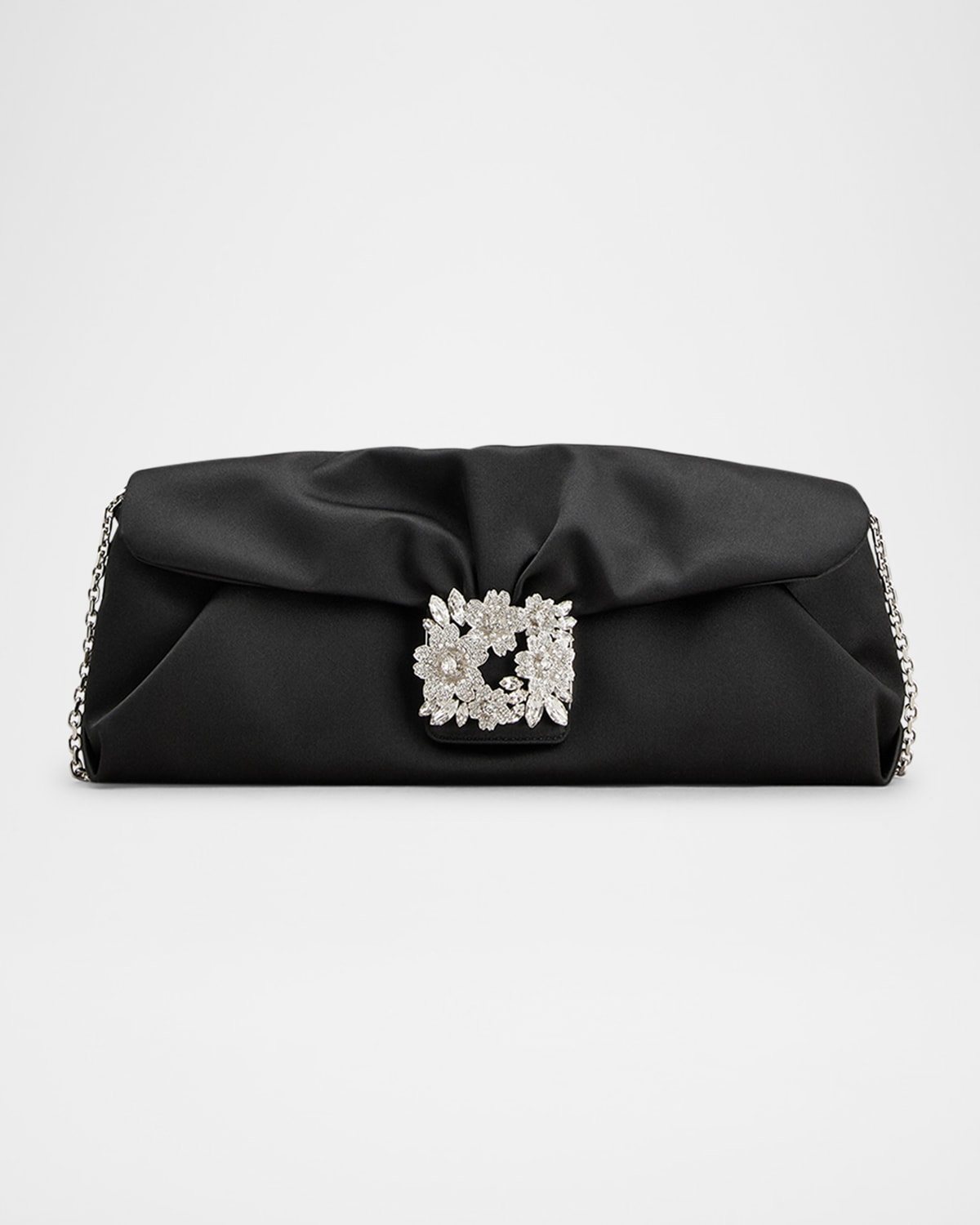 Roger Vivier Flower Bouquet Strass Satin Long Clutch Bag In Nero