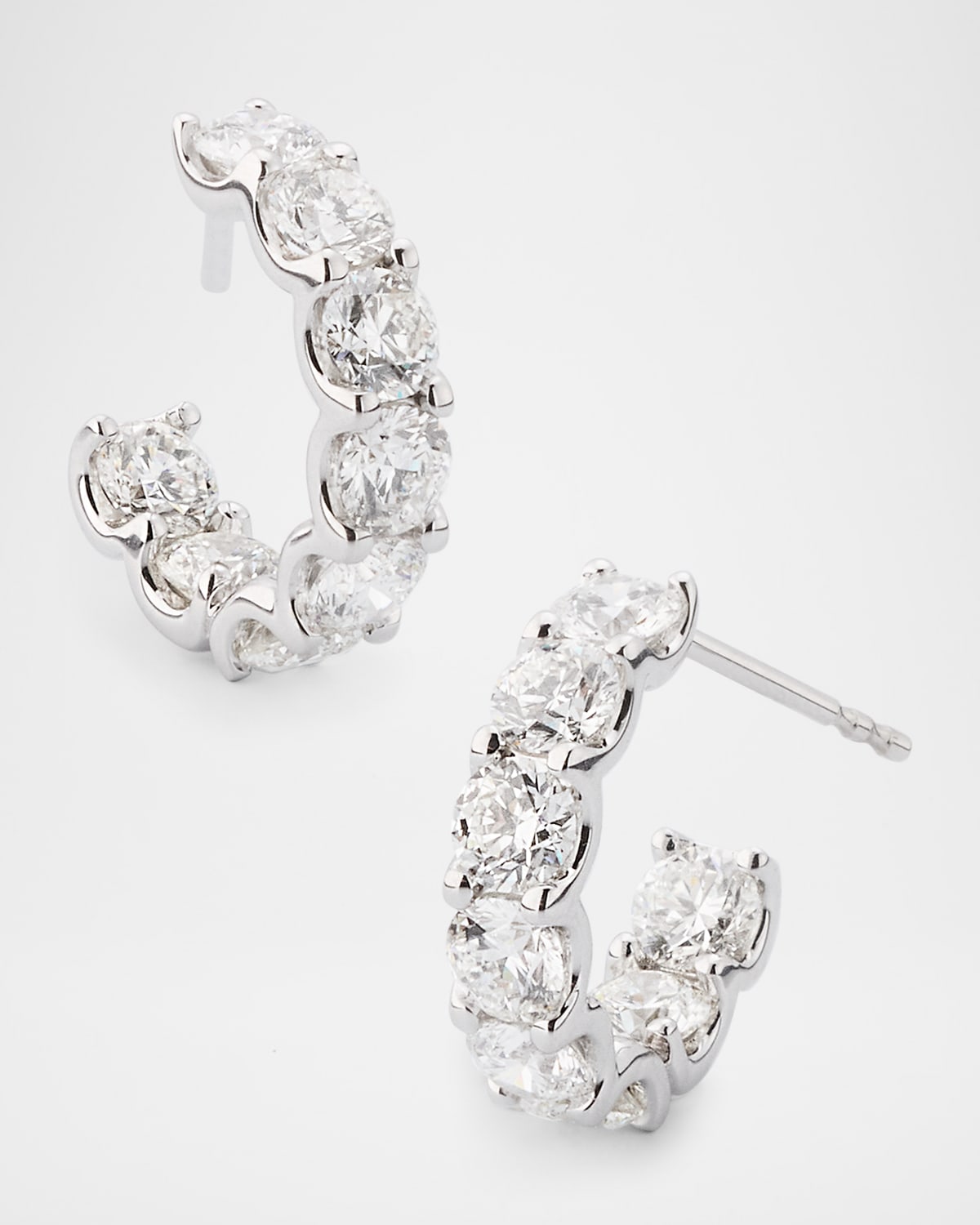 Neiman Marcus Diamonds 18K White Gold Inside Out Diamond Hoop Earrings, 4.0tcw, 0.5"L