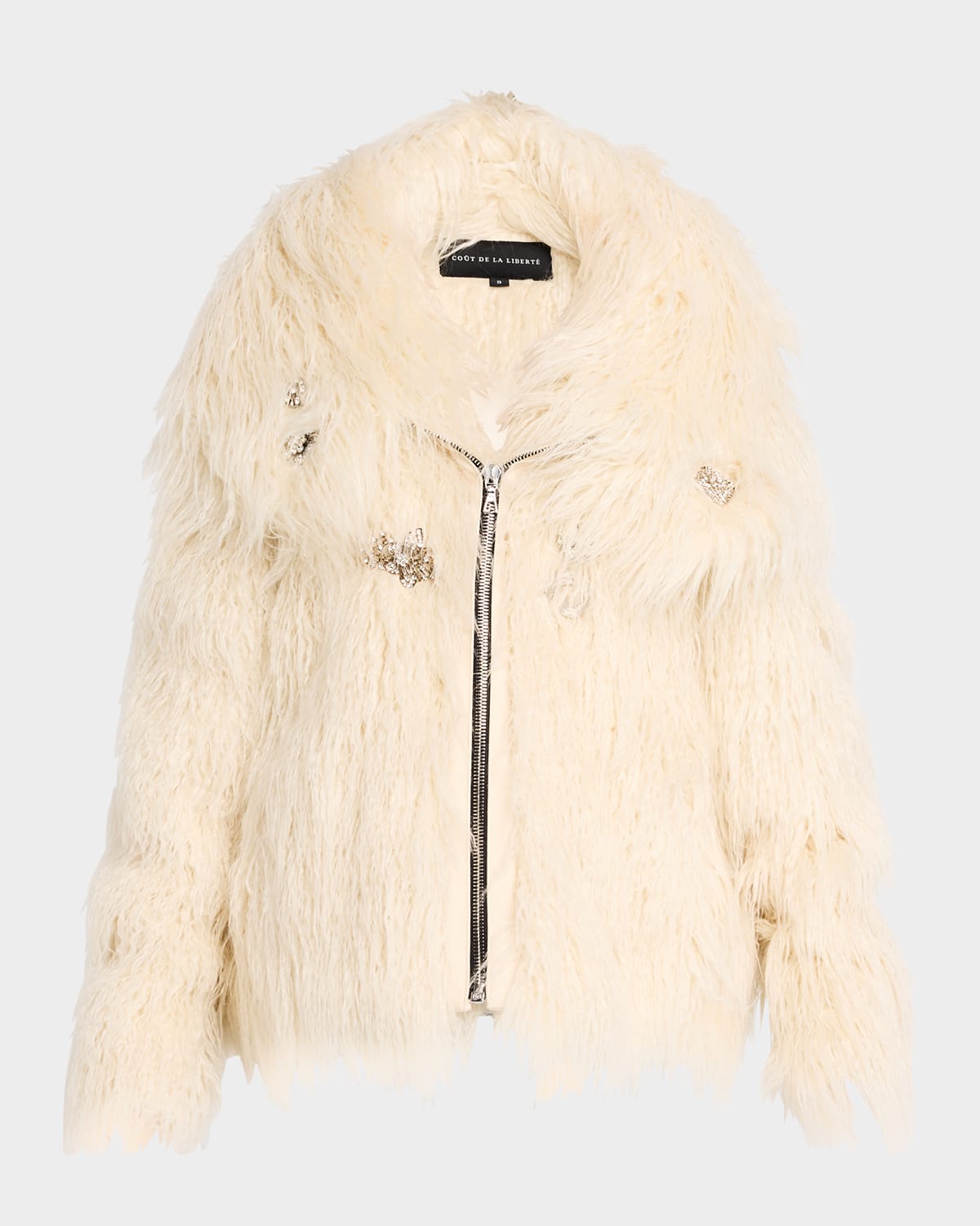Cout De La Liberte Cory Embellished Faux Fur Coat In Ivory